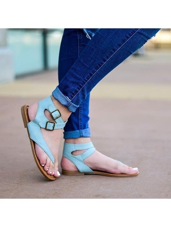 Brinley Co Shoes - Brinley Co Womens Keelan Faux Leather Double Wrap Thong Sandals Blue Size 8 1/2